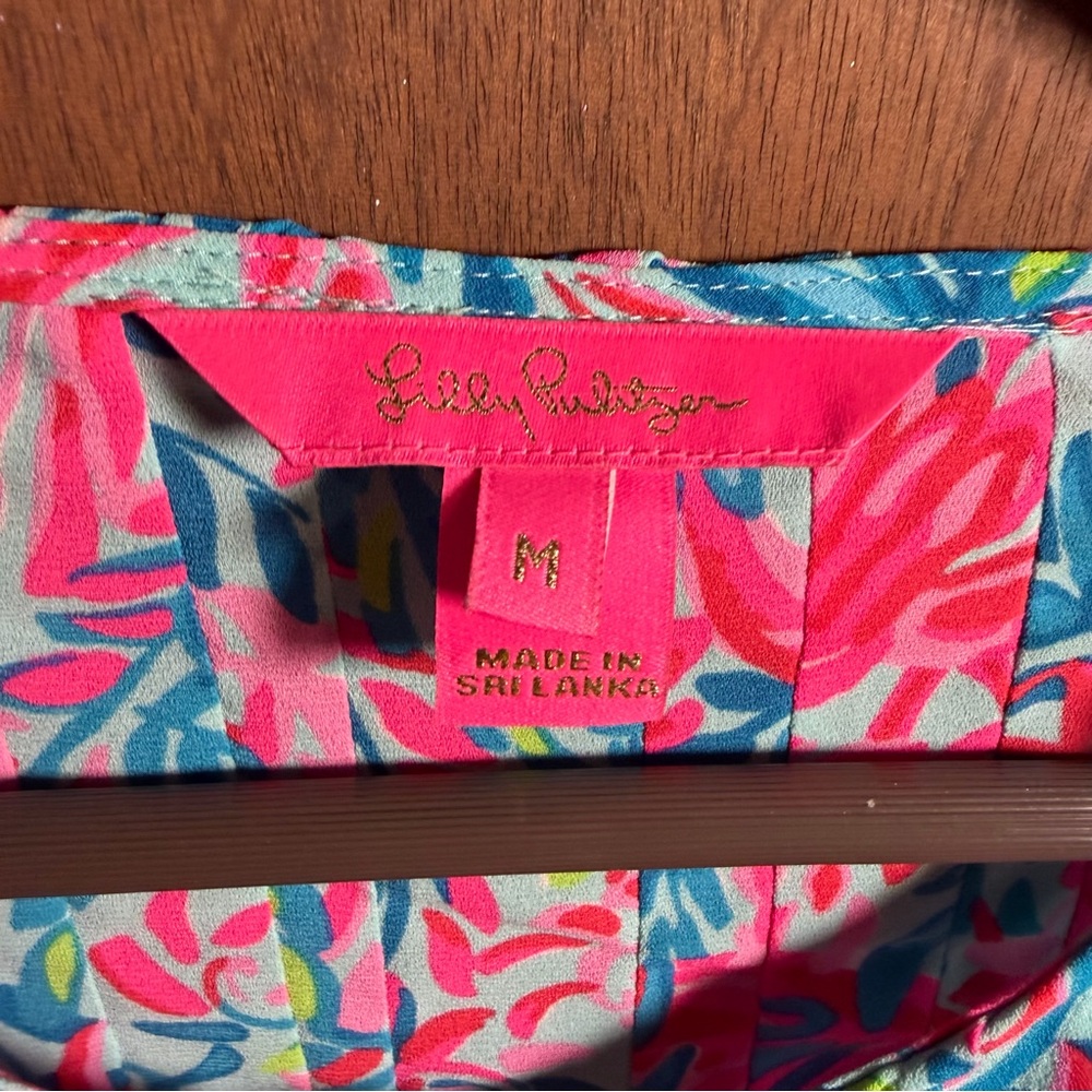 Lilly Pulitzer Turquoise Pink Floral Tassel Peasant Blouse - Picture 7 of 8